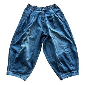 Garage Barrel Balloon Denim Blue Jeans Light distressing pleated hem Size 14